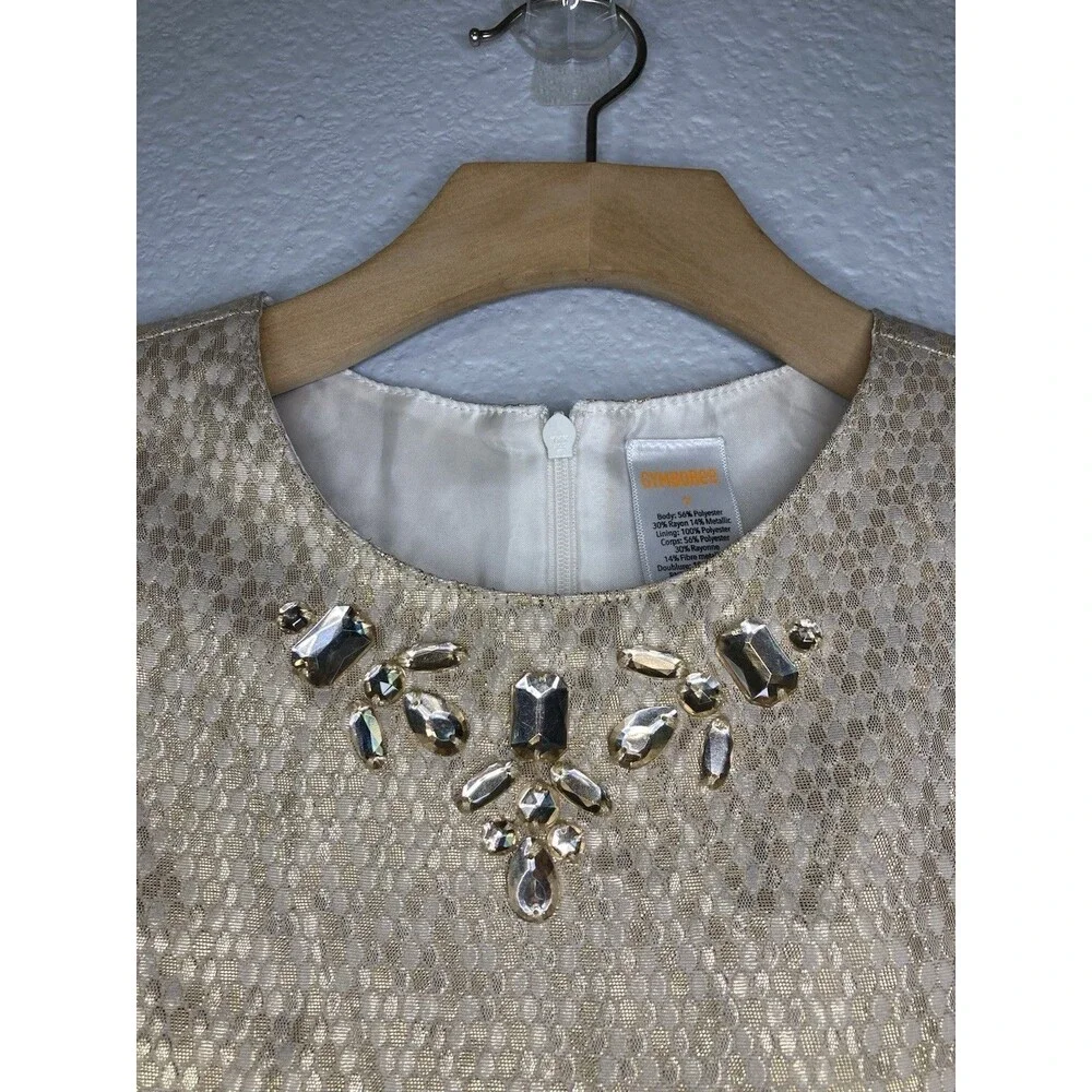 Gymboree Girls Size 7 Dress Gold Metallic Jeweled Lined Bling Embellished